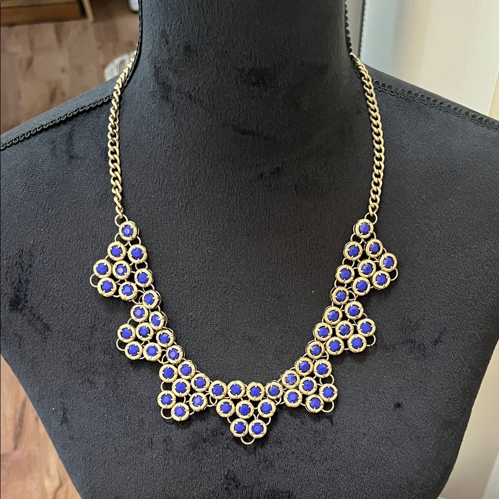 J Crew royal blue and gold tone statement necklace